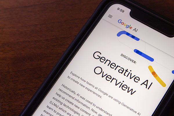 El sitio web de descripción general de IA generativa de Google se ve en la pantalla de un iPhone.