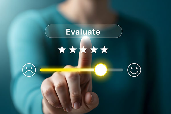 Una persona que evalúa un sistema de calificación con un dedo brillante.