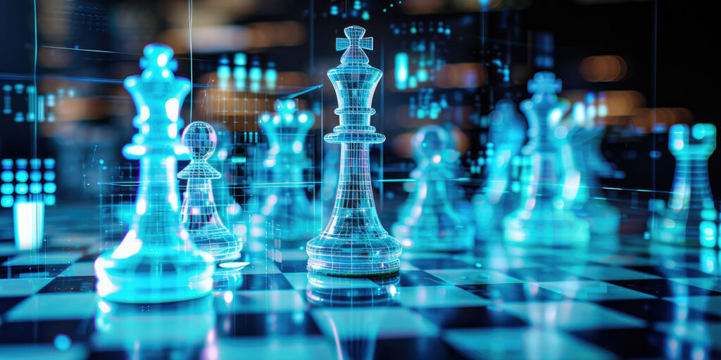 Concepto de juego de ajedrez para ideas de negocios, competencia y estrategia.
